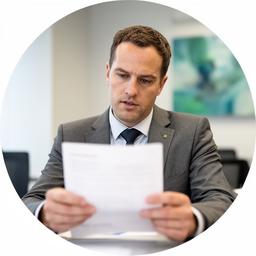 Solicitor Cian Byrne in a Dublin meeting room, reviewing notes with a focused expression